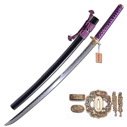 MURASAME Katana Sword 41" T10 Steel Clay Tempered Razor Sharp Blade Full Tang Handmade - Seawater Dragon