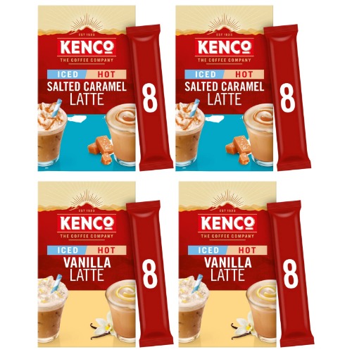 Kenco Iced/Hot Salted Caramel Latte Coffee flavour bundled with Vanilla Latte Flavour(32 sachets in total)