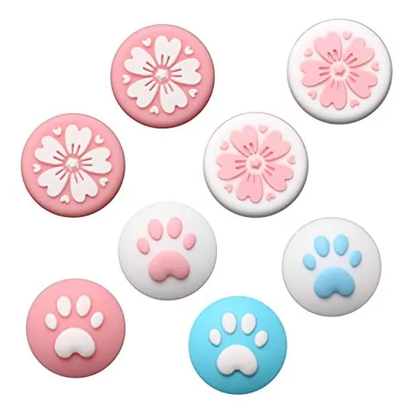 
                            Yizerel 4 Pairs Switch Thumb Grip Set, Analog Stick Silicone Cap Joystick Covers, Cat Claw & Sakura Flower Design, Compatible with Switch Joy-Con Controllers & Lite, Pink & Blue
                        