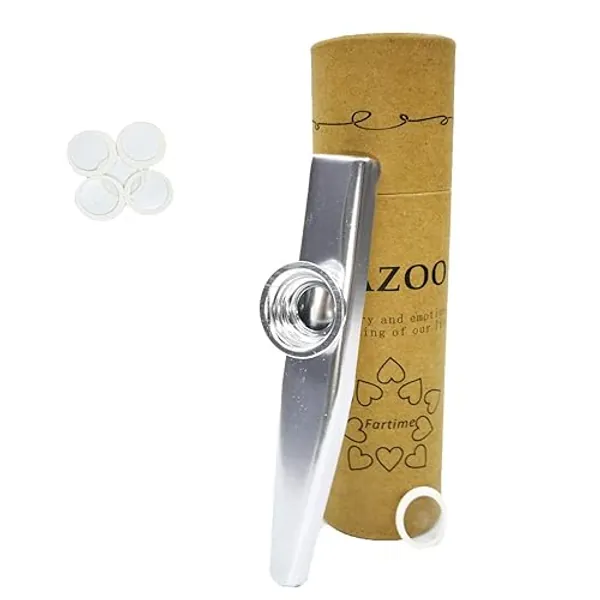 Fartime Silver Exquisite Aluminum Alloy Kazoo With 5 Kazoo Flute Diaphragms And A Beautiful Gift Box-Musical Instruments. (silver) - silver