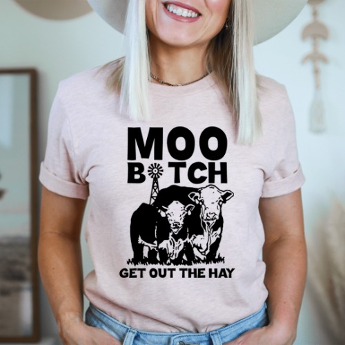 Moo Get Out The Hay Tee - Heather Prism Peach / 3XL