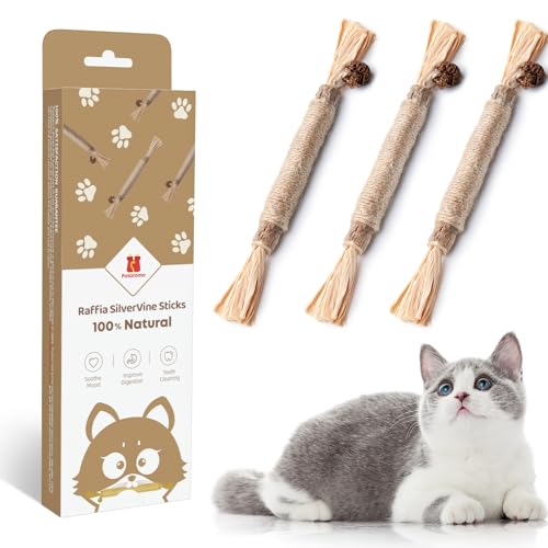 Potaroma 3 Pack Silvervine Cat Toys, Catnip Cat Chew Toys Teeth Cleaning, Matatabi Cat Treat, Edible Kitty Toys - 3 Sticks