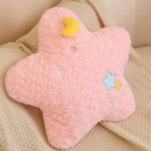 Pastel Magic Moon and Star Pillow for Dreamy Comfort - Pink Star