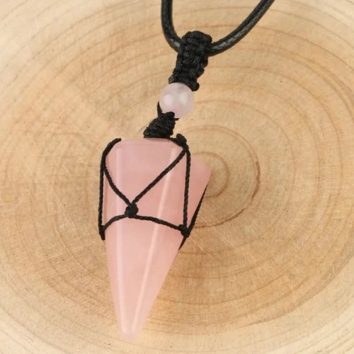 Natural Stone Crystals Boho Jewelry Necklace on String - Rose Quartz