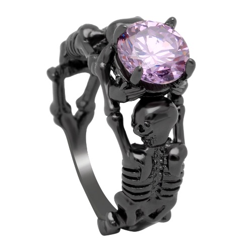 'Deathly Duo' gunmetal black tone purple stone ring - 7 / Purple