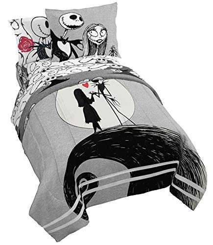 Jay franco Disney Nightmare Before Christmas Moonlight 7 Pc Jay franco Queen Bed Set-Includes Reversible Comforter&Sheet Set-Features Jack&Sally-Super Soft Fade Microfiber-(Official Disney Product) - Queen - Gray - Nightmare Before Christmas