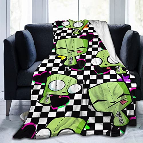 CONPELSON Throw Blanket Invader Anime Zim Soft Flannel Blankets for Children Adult All Season Air Conditioning Blanket for Bed Living Room Sofa 40"x30" - Black - 40"x30"