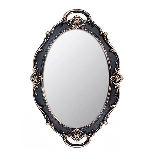 Eaoundm 14.5 x 10 inchs Oval Antique Decorative Wall Mirror Vintage Hanging Mirror Brown - Brown