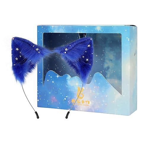 Cat Fox Wolf Ears Cosplay Long Fur Hair Headband Wolf Animal Anime Halloween Cosplay Costume for Girls - Blue