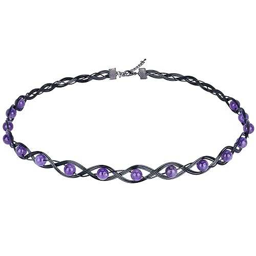 CoTeeZa Handmade Amethyst Braided Crown Fairy Elven Circlet Viking Healing Crystal Headband Tiara for Women Men Renaissance Cosplay Headpiece for Gift Wedding Prom Quinceanera Meditation - Amethyst