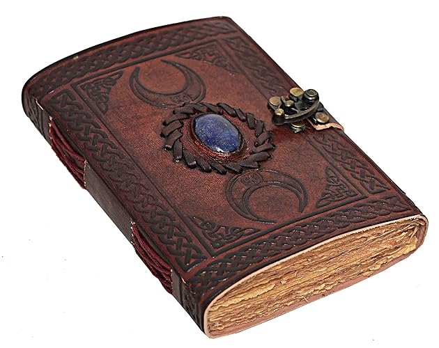 cuero 3 Moon Blue Lapiz Embossed Vintage Leather Journal | 240 Pages of Antique Handmade Deckle Edge Vintage Paper, Leather Sketchbook, Drawing Journal, Great Gift - M - Brown