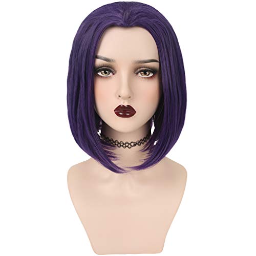 YOGFIT Women's Teen Superhero Purple Short Straight Wig with Widow's Peak Synthetic Cosplay Wig for Halloween Costume Party Anime Wig - 16 Inch (Pack of 1) - Purple