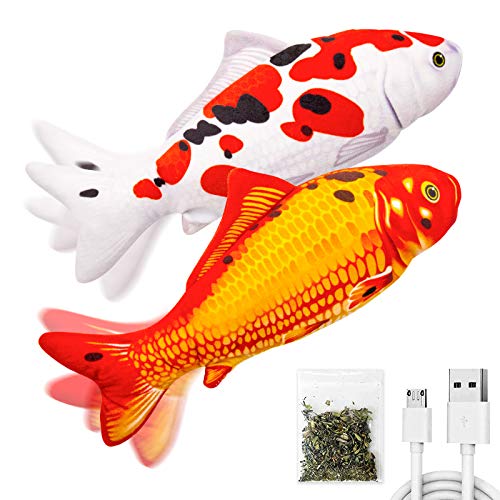 TOOGE 2 Pack 11" Floppy Fish Cat Toys with SilverVine and Catnip for Indoor Cats for Small Dogs Interactive Automatic Flopping Fish Cat Kicker Toys for Cats Puppy Small Dog - Koi