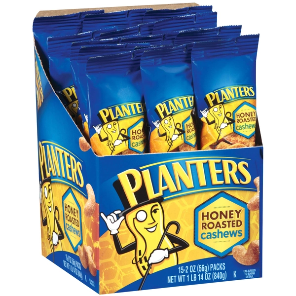 Planters Cashews Super Tube Nuts, Honey Roasted, 15-Count, 2-Ounce - 2 Ounce (Pack of 15)