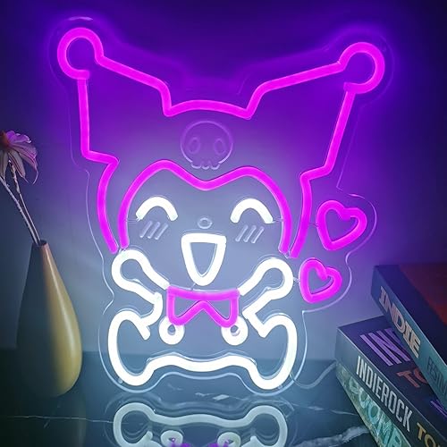 Japanese Anime Neon Light Kuromi Neon Sign, 3D Art LED Sign Kuromi Heart Kawaii LED Light, Purple Kuromi Wall Light Bedroom Game Room Decor, Cartoon Anime Night Lamp Gift for Kids - 13" - Cute Kuromi