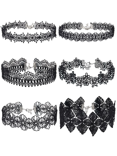 Mudder Choker Necklace Black Choker Lace Choker Gothic Necklace for Women Girls, Black, 6 Pieces