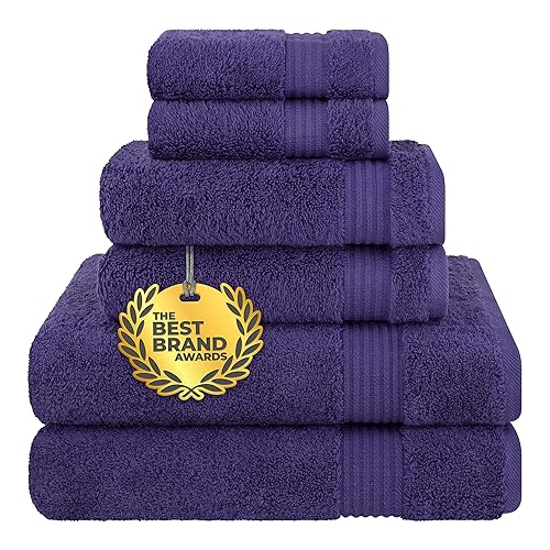 Cotton Paradise 6 Piece Towel Set, 100% Cotton Soft Absorbent Turkish Towels for Bathroom, 2 Bath Towels 2 Hand Towels 2 Washcloths, Purple Towel Set - 6 Piece Bath Towel Set - Violet Purple