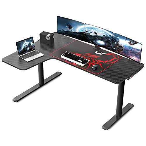 EUREKA ERGONOMIC L Shaped Gaming Desk, 60 Inch L60 Home Office Corner PC Computer Gamer Table Large Writing Workstation Gifts w Mouse Pad Cable Management, Space Saving, Easy to Assemble, Left, Black - Black-left Side