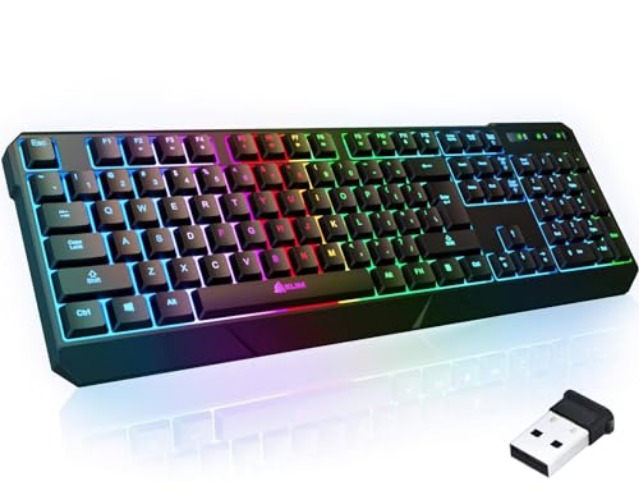 KLIM Chroma Wireless Gaming Keyboard RGB - Backlit Wireless Keyboard - Long-Lasting Rechargeable Battery - Quiet Water Resistant Ergonomic Keyboard - Teclado Gamer - PC PS5 PS4 Xbox One Mac - Black - Black