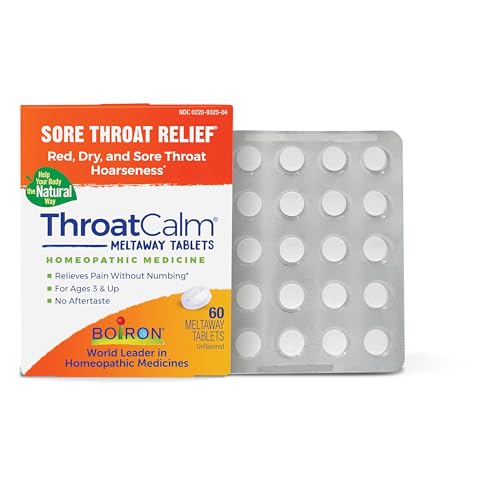 Boiron ThroatCalm Tablets for Pain Relief from Red, Dry, Scratchy, Sore Throats and Hoarseness - 60 Count - 60 Count (Pack of 1)