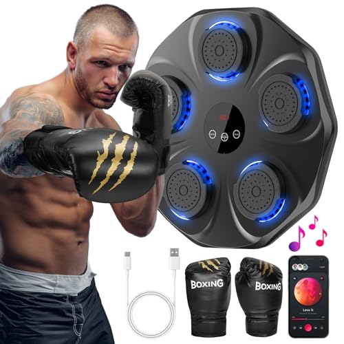 TGLLM Music Boxing Machine with Boxing Gloves, Wall Mounted Smart Bluetooth Music Boxing Trainer, Electronic Boxing Target Training Punching Equipment for Home,Indoor and Gym - Black