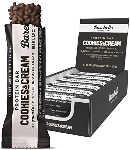 Barebells Protein Bars Cookies & Cream - 12 Count, 1.9oz Bars - Protein Snacks with 20g of High Protein - Chocolate Protein Bar with 1g of Total Sugars - On The Go Protein Snack & Breakfast Bars - Cookies And Cream - 12 Count (Pack of 1)