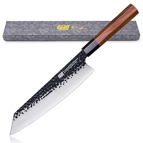 FINDKING Dynasty Series Japanese Kiritsuke Knife, Multi-Purpose Gyuto Chef Knife, 9Cr18MoV High Carbon Steel Blade, African Rosewood Octagonal Handle, for Meat, Fruits, Vegetables,22 CM - 9 Inch Kiritsuke Knife