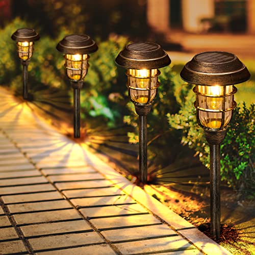 LETMY Solar Outdoor Lights, 8 Pack Bright Solar Pathway Lights Outdoor Waterproof, Up to 12 Hrs Auto On/Off Solar Garden Lights Outdoor Solar Lights for Outside Yard Patio Walkway Driveway - Bronze - Bronze