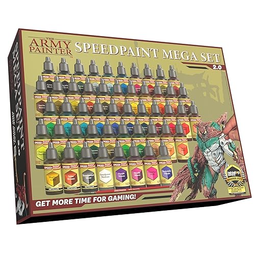 The Army Painter Speedpaint Mega Set 2.0+ - 50x18ml Speedpaint Set with 42 Colors, 3 Metallics, Medium, Mixing Balls - 0.6 Fl Oz (Pack of 51)