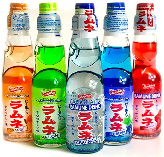 Ramune Japanese Soda Variety Pack - Shirakiku Multiple Flavors - Japanese Drink Gift Box (5 Count)