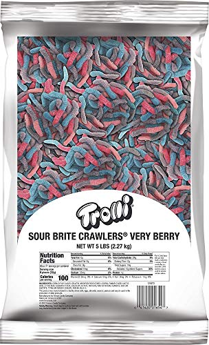 Trolli Sour Brite Crawlers, Very Berry, Gummy Worms Sour Candy, 5 Pound Bulk Bag - Very Berry - 5 Pound