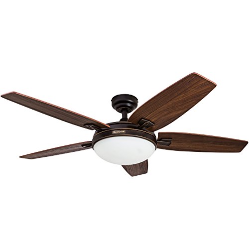 Honeywell Ceiling Fans Carmel, 48 Inch Contemporary Indoor LED Ceiling Fan with Light, Remote Control, Dual Mounting Options, Dual Finish Blades, Reversible Motor - 50197-01 (Bronze) - Espresso