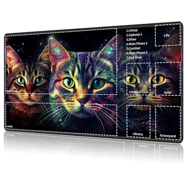 for MTG Card Playmat with Magic Zone,Game Play Mat for MTG TCG 24 x 14 inches,Non-Slip Play Mat for Commander Board RPG CCG Game TCG Other Card Games/Mouse Pad-Three Cute Cats