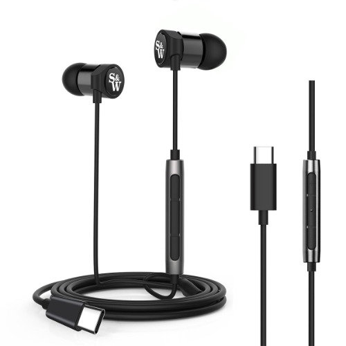 Strauss & Wagner EM8C Earbuds with USB-C Connection for iPhone 15 Samsung Galaxy and Mic+Remote
