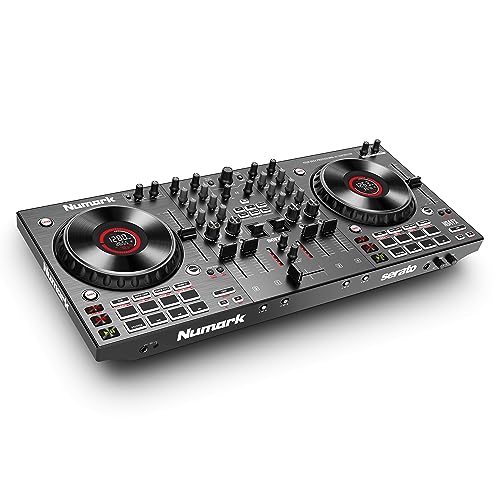 Numark NS4FX – 4-channel DJ Controller, Touch Jog Wheels with Display, Performance Pads and Effects, Booth and Main Outputs, Serato DJ Lite Included - 4 Deck 4 Fader Controller