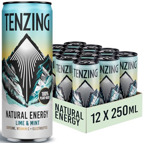TENZING Natural Energy Drink, Plant Based, Vegan, & Gluten Free Drink, Lime & Mint, 250ml (Pack of 12)