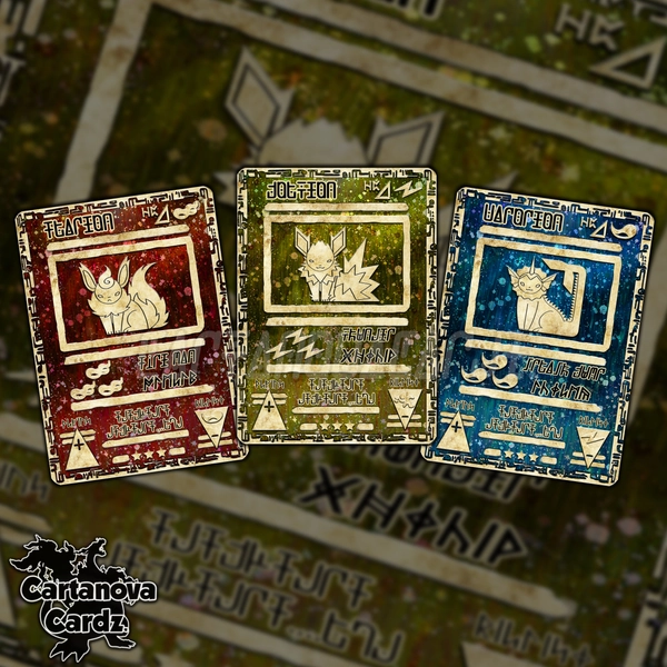 Flareon Jolteon & Vaporeon Ancient Origins Custom Pokemon Card Holographic Premium Quality Set x3 Cards Eeveelution