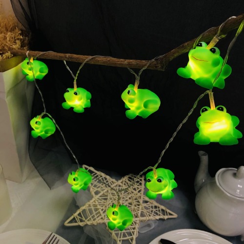 10 LED Frog Fairy Lights 1.65m Length Green Frog String Lights Warm White Battery Operated Bedroom Children Room Decor Chain of Lights (Frog)
