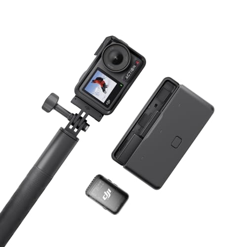 DJI Osmo Action 4 Adventure Combo + Mic 2 Transmitter (Shadow Black), Vlogging Camera with a 1/1.3-Inch Sensor, Mic has Crystal-Clear Vocals, Anti-Wind Protection, Suitable for Travel, Sports