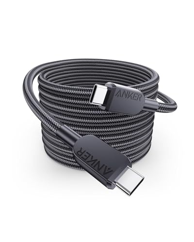 Anker 240W USB-C to USB-C Cable, 10 ft Double Braided Nylon Type C Charging Cable, For MacBook Pro 16", iPad Pro, Samsung S23 / S22 / S21 Series, Pixel, HP, and More (Charger Not Included) - 10ft - Black