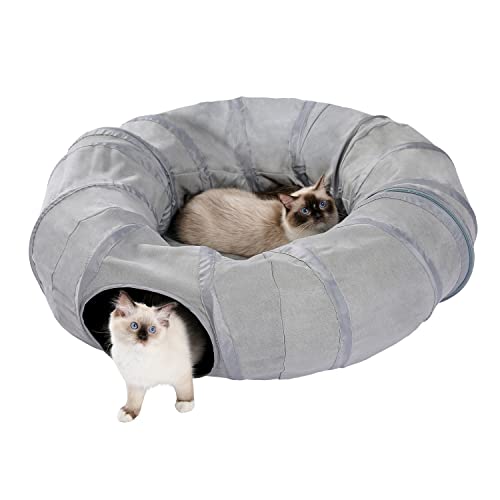 PAWZ Road Cat Tunnel Bed with Central Mat and Peek Hole Cat Bed with Cat Toy Hanging Balls -Tunnel Bed - Upgraded - better material