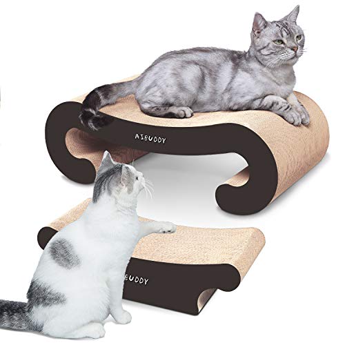 Aibuddy Cat Scratcher, 2 in 1 Cat Scratching Pad Post Bed Lounge with Catnip, Durable Cardboard & Construction (55 x 22 x 19 cm ；44 x 22 x 13.5cm)