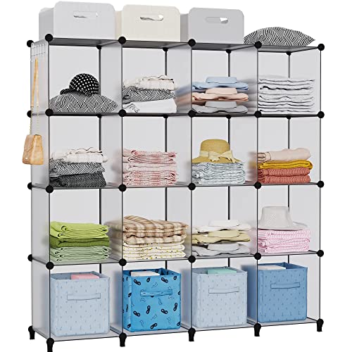 HOMIDEC Cube Bookcase, 16 Cube Storage Unit Bookshelf Storage Cube Organiser Multi-Use DIY Storage Cube Shelf for Books, Toys, Clothes, Tools - XX-Large - Transparent