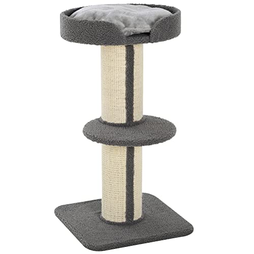 PawHut 91cm Cat Tower Scratching Posts Cat Tree for Indoor Cats Kitten Activity Centre Grey - Grey