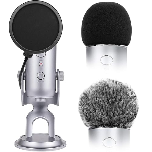 ChromLives Microphone Cover with Pop Filter, 3 in 1 Mic Furry Windscreen Microphone Foam Cover Pop Filter Compatible with Blue Yeti and Yeti Pro Condenser, Combo 3Pack - Pop Filter for Blue Yeti