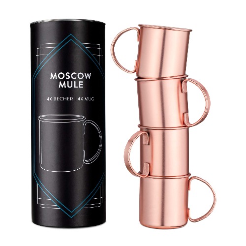 Navaris Moscow Mule-muggar, set om 4 – 4 x kopparkoppar för Moskva Mule Gin öl – cocktail Mug Mule-mugg slät – kopp i rostfritt stål med koppar