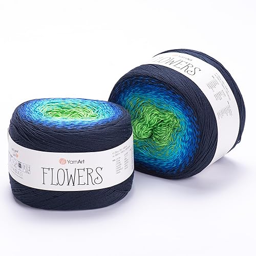 Yarn Art YarnArt Flowers Yarn 55% Cotton 45% Acrylic 250gr 1094yds Multicolor Cotton Yarn Rainbow Crochet Yarn Spring Summer - 1 Fine Sport Skein (300) - 300