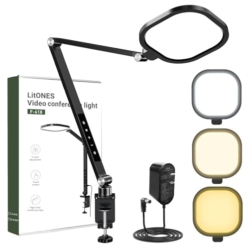 Zoom Lighting for Computer Video Conference Light, 15W Desk Ring Light with Stand for Video Calls Zoom Meeting Home Office Monitor Webcam Light, Lighting for Video Recording Podcast Streaming - Black - 1 Pack