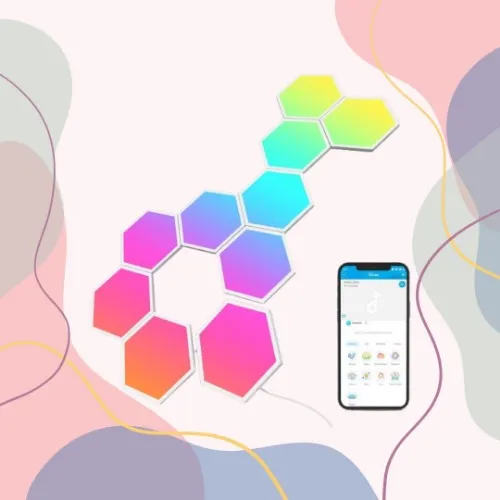 Govee Glide Hexa LED-ljuspaneler, WiFi RGBIC, hexagon-vägglampor, kan styras via Alexa och Google Assistant, gör-det-själv-design, musiksynkronisering, appstyrning, för gaming och dekoration, 7 LED-paneler / Uppsättning av 10