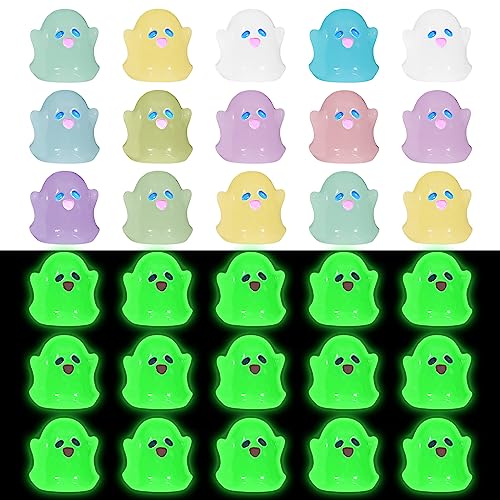 Liliful 24 Pcs Luminous Mini Resin Ghost Cute Miniature Ghost Figurines Glow in The Dark Resin Figures Small Ghost Garden Decor Micro Miniature Statue for Outdoor House Landscape Party